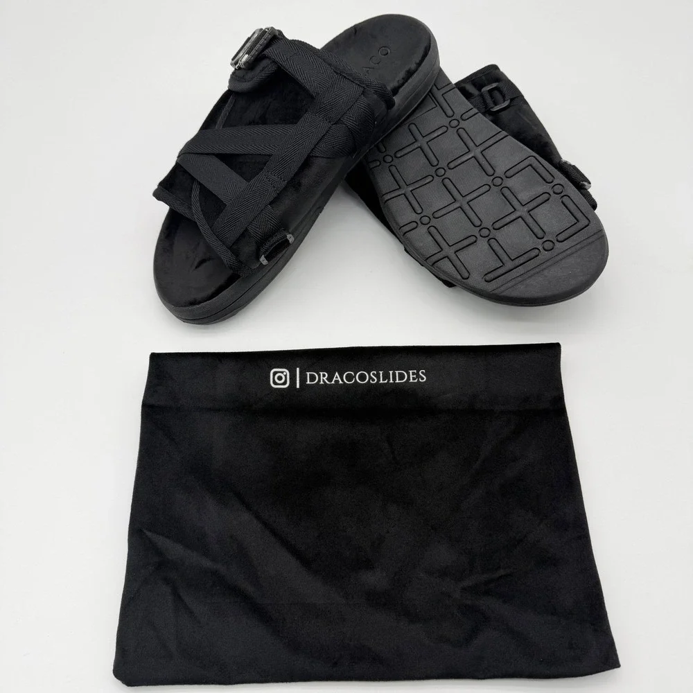 Draco Mens Size 9-10 Fits Men sizes 8.5-10 All Black W/Buckle Phantom Slides - Picture 6 of 6